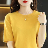 Wool Blended 2026 Autumn And Winter Women's New Loose Round-Neck Short-Case Small Design Short-Sleeved Top Knitwear Shirt