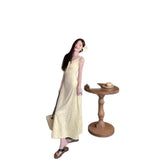 Sweet Wind Yellow Broken Flower Wave Dots Hanging Dress Women Summer Small Man Age Reduction Loose Shoulder Beautiful Dress