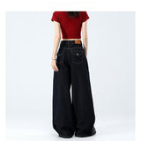 Dark Blue Wide-Legged Jeans Women's Autumn And Winter Trend With New High-Rise Thin Straight-Up Loose-Render Trousers
