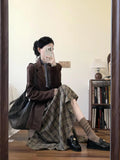 Autumn And Winter Three-Piece Suit Suit Jacket Girl Small Man Top + Tuxedo Lattice Skirt + Set Long-Sleeved T-Shirt