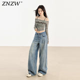 Light-Colored Jeans Women 2025 Trend New Trousers Women Summer Retro Cat Must Be Loose Broad Leg Pants Women