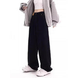 Large-Size Fatmm Black Broad-Legged Jeans Women's Autumn And Winter Plus Velvet Pants Loose Thin Pear-Shaped Body Straight Trousers
