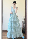 French Pure Lusty Temperament Sweet Dating Design Feel To Wear Broken Flower Cake Dress Slim Long Dress