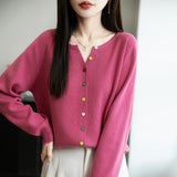 Wool Blending 2026 Autumn And Winter New Women's Loose Round Collar Buckle Solid Color Wear Bottom Knitting Jacket