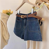 Vintage Denim Shorts Women Summer Thin High-Waisted Shade Across The Thin Small A Word Casual Broad Leg Hot Pants