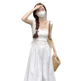 2026 Net Red Han Tling Rope Tie Vest Dress Woman Slim High Waist Temperament Solid Color Dress