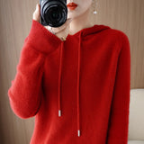 Wool Blended 2026 Autumn And Winter Women's New Korean Version Of Loose Hoodie Hoodie Solid Color Knitted Bottom Hoodie