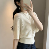 Knitted Women's 2026 New Summer Black Round Collar Design Feeling Short-Sleeved Blouse Temperament Loose Short