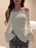 Korean Hottie Rope A Word Shoulder Dress Woman Autumn Design Sense Of Small Shoulder Wearing A Bottom Shirt Long-Sleeved T-Shirt
