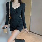 Black V-Neck Small Black Dress Spring 2025 New Large-Size Fat Sister Folding Bag Hip Dress Slimming Dress