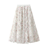 Heavy Industry Flowers Three-Dimensional Petal Mesh Fairy Yarn Autumn New Shading Long Umbrella Skirt Skirt 191