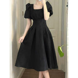 French Black Dress Women 2026 Summer New Niche Side To Receive Waist Thin Temperament Korean Version Bubble Sleeve Dress