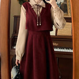 Large-Size Fat Mm Suit Dress Covered Meat High Waist Splicing Fake Two Dresses Women's Autumn Korean College Wind Reduction Long Dress