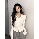 Design Folded Long-Sleeved T-Shirt Autumn 2025 New Body-Repair Small Collar Pure-Hearted Hot Girl Bottom Top