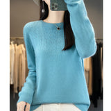 Line Ready-To-Wear 100% Pure Wool 2026 Autumn And Winter New Women's Round Collar Short Hollow Loose Knitted Bottom Sweater