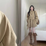 Ki-Colored Hair, The Coat Of Arms, The New Korean Version Of The Women's Autumn And Winter Dress With A Small Medium And Long Hepburn Wind Coat