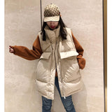 2025 Autumn And Winter New Korean Version Of The Large Code Of The Long Down Cotton Vest Women's Shoulders Loose Horse Clip Jacket Tide
