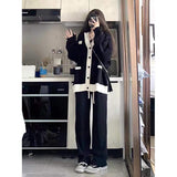 Black Sweater Coat Women Autumn And Winter V-Neck Lazy College Style Design Small Knitted Open Shirt