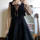 Large-Size Fat Mm Suit Dress Covered Meat High Waist Splicing Fake Two Dresses Women's Autumn Korean College Wind Reduction Long Dress