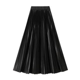 Korean Version Of The Thin Spring New Bright Face Luster High Waist 100 Folds A Word Showing Skinny Dress Half-Dress Skirt 6623