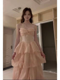 Scarf With Chest Pads ~ French Thousand Gold Wind Pink Wave Dot Hanging Dress New Super Fairy Cake Dress In Summer