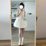 Korean White Sleeveless Vest Dress Women's Summer Gentle Style Temperament Skirt Small Loose Flower Tidive Skirt