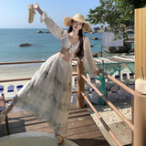 Xinjiang Sichuan West Tourism Wearing A Female Pure Sexual V Tie Strapped Tsets Printed Half-Dress Two Sets Of Summer