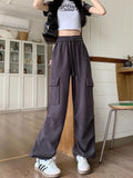 Drawstring New Retro Workwear Trousers Women 2025 Early Autumn High-Waisted Multi-Pocket Leisure High-Waisted Wide-Legged Trousers