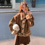 Vintage Hair Spliced Velvet Coat Woman 2025 Autumn And Winter Merad Plus Thick Horn Buckle Unique Super-Look