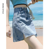 Light-Colored Open-Forked Denim Skirt Women's Half-Dress Summer 2025 New High-Waisted Small Man Showing Thin A-Word Ass Short Skirt