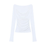 Pure Style Splicing Collar Two Long-Sleeved T-Shirts For Girls In Spring Chicly Thin Blue Tops Small Shirts