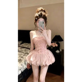 French Gold Sweet Tset Skirt Summer New Beautiful Small Dress With Boobs Poneng Short Skirt