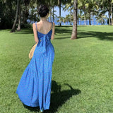 Broken Flowers Blue Hanging Dress Women's Summer Pure Lust Wind High Backs Thin Hottie Dress Seaside Photo Clothes