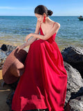 Holiday Dress Red Super Fairy Beach Dress Dress Dress Flowing Sanya Travel Wearing Temperament Bare Back Sling Skirt