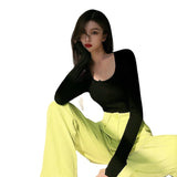 Shirt Women's Spring 2025 Newly Int Clad U-Necked Student T-Shirts Thin Spice Girls Girl Long Sleeve T-Shirt