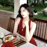 French Holiday Wind Red Bare Back Sexy Sleeveless Sleeve-Less Dress Spring And Summer Show Thin Fairy Breath Waist Dress New