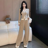 Large-Size Fatmm200 Pounds Of Broad Leg Pants Two Sets Of 2026 Autumn Fashion Age-Old Meat Masked Thin Suit Woman
