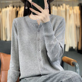 Wool Blended 2026 Autumn And Winter New Short Sweater Loose Round V Collar Solid Color Buckle Knitted Top Open Shirt Jacket