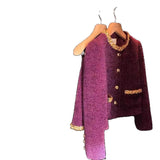 Rich Family Gold Purple Little Fragrant Style Dress Women Autumn And Winter High-End Short Coat Temperament Two Sets