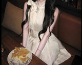 Summer New Sweet Fat Mm French Pure Passion Hottie Sleeveless Dress Rich Rich Gold Waist Thin A Word Short Skirt