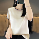 Silk Satin 2026 Spring And Summer Women's New Short Loose Round-Neck Color Mesh Yarn Short-Sleeved T-Shirt Temperament Thin Top