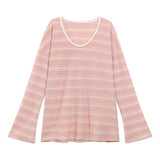 Relaxing Feeling Bumpy Striped Long-Sleeved T-Shirt For Women In Spring 2025 New Loose Lazy Chic Chic Tops