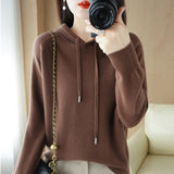 Wool Blended 2026 Autumn And Winter New Women's Loose Casual With Hat Jacket Solid Color Short Knitted Hoodie