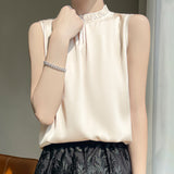 Silk Satin 2026 Summer New Women's Clothing Collar Sleeveless Vest T-Shirt Repair Body With A Half-Sleeve