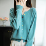 Wool Blending 2026 Autumn And Winter New Women's Loose Round Collar Buckle Solid Color Wear Bottom Knitting Jacket
