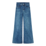 Hottie Light Blue Jeans Women Autumn High-Rise Water Wash Micro-Tamps Drag Trousers Black Gray Broad Leg Trousers
