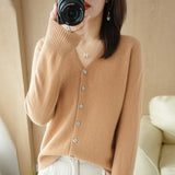 Wool Blended 2026 Autumn And Winter Women's New Loose V-Neck Solid Color Short Knitted Cardigan Jacket Sweater Spring