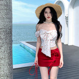 Spice Girl Blossoms On The Word Of The Shen's Summer Seaside Vacation Sweet Wearing Red Packed Butty Short Dress Set