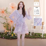 Suspension Dress Femininity High-End Purple Unique Beautiful Sling Skirt With Sunscreen Cardigan Two Sets