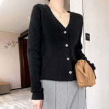 Wool Blending 2026 Autumn And Winter Women's New Loose Loose Solid Color V-Neck Short Sweater Knitted Shirt Outside